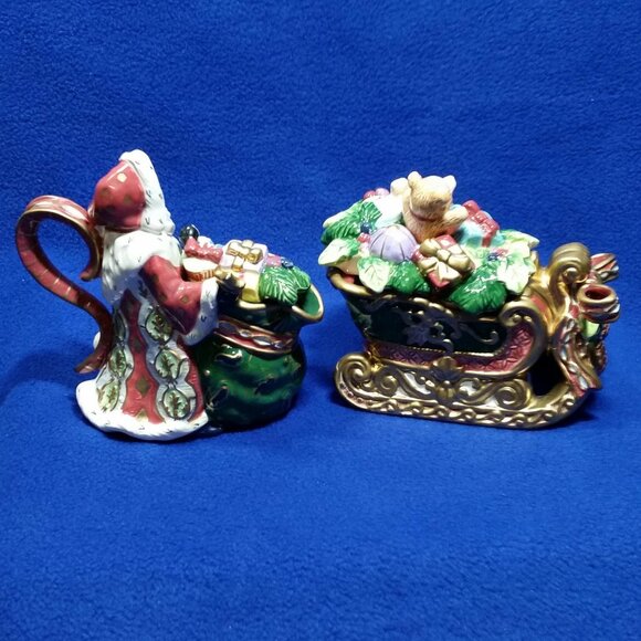 Fitz & Floyd Florentine Christmas Sugar Bowl and Creamer Set 1998 PreOwned AS IS - Picture 5 of 10